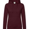 Bluza damska z kapturem kangurka z własnym nadrukiem – burgundowy Bluza damska z kapturem kangurka z własnym nadrukiem – burgundowy