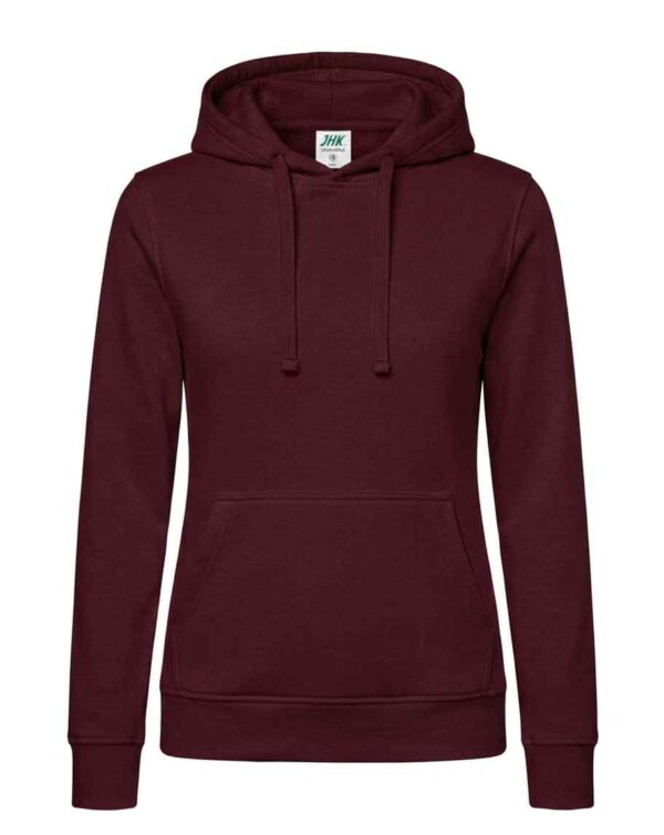 Bluza damska z kapturem kangurka z własnym nadrukiem – burgundowy Bluza damska z kapturem kangurka z własnym nadrukiem – burgundowy
