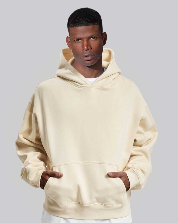 Bluza z kapturem oversize gruba z własnym nadrukiem – kremowy Bluza z kapturem oversize gruba z własnym nadrukiem – kremowy