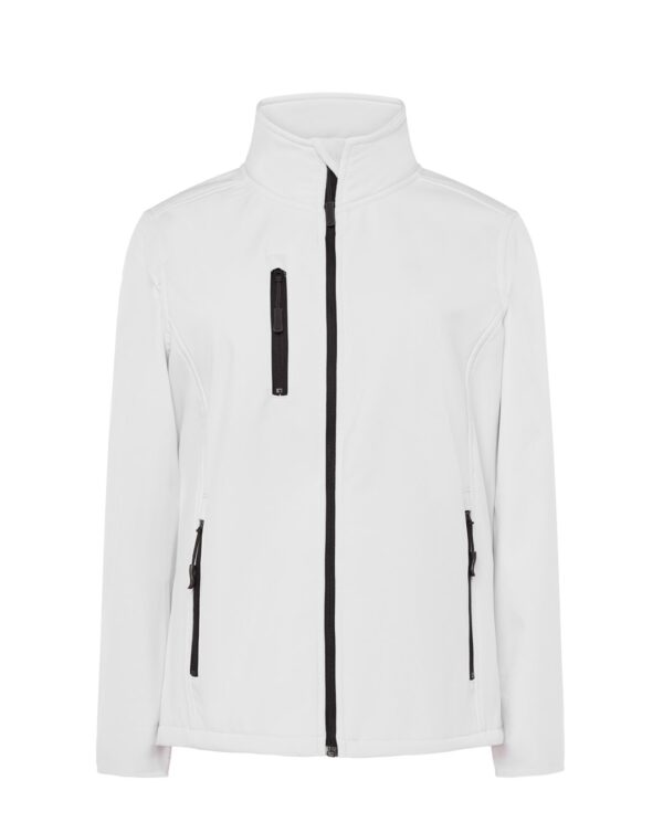 Kurtka softshell damska na deszcz z własnym nadrukiem – biały Kurtka softshell damska na deszcz z własnym nadrukiem – biały