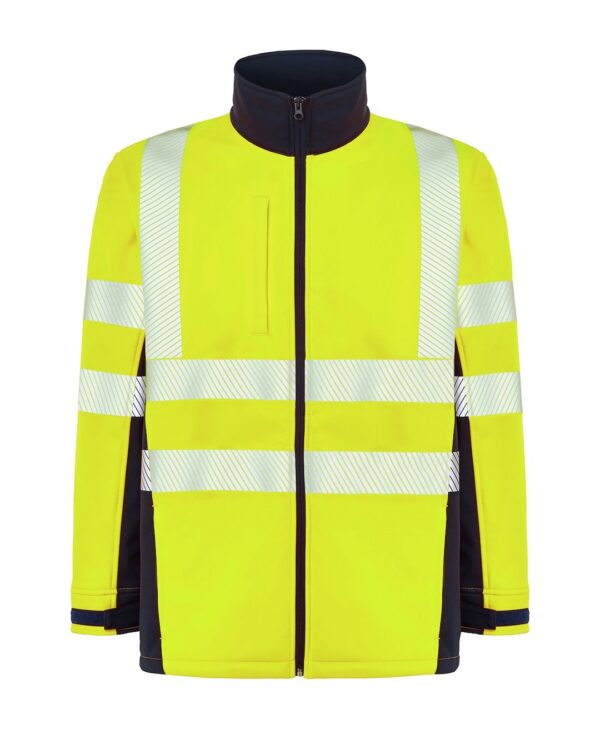 Kurtka softshell ostrzegawcza z nadrukiem – granatowo-żółty nysyf Kurtka softshell ostrzegawcza z nadrukiem – granatowo-żółty nysyf