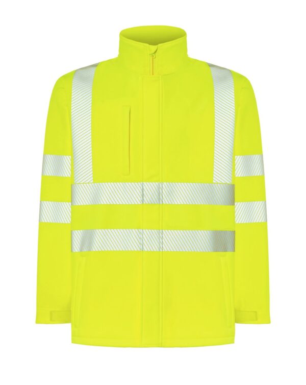 Kurtka softshell ostrzegawcza z nadrukiem – żółty jaskrawy Kurtka softshell ostrzegawcza z nadrukiem – żółty jaskrawy