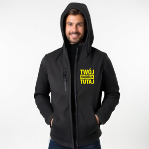 Kurtka softshell odpinany kaptur z własnym nadrukiem Kurtka softshell odpinany kaptur z własnym nadrukiem